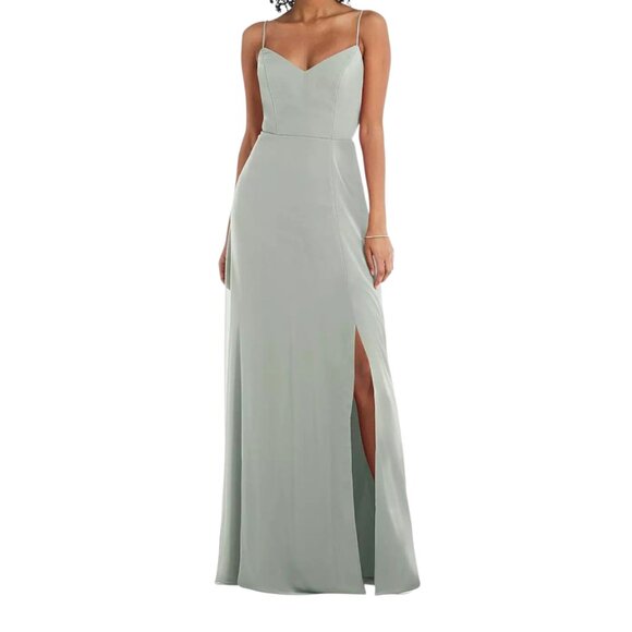 After Six Green Chiffon Open Tie Back Front Slit Maxi Dress Size 6R NWTF Read - Picture 1 of 16